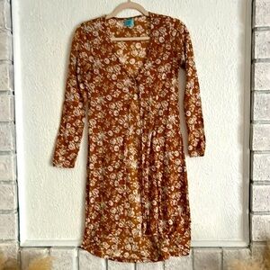 HIP yellow floral, long cardigan size Small